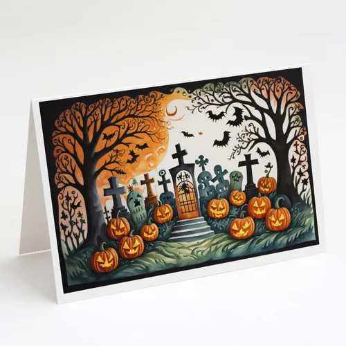 Miniatura 56 de Caroline's Treasures DAC2223GCA7P - Tarjetas de felicitación y sobres de Halloween espeluznantes de gato negro, paquete de 8 tarjetas en blanco