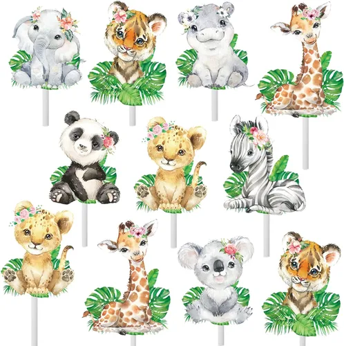 48 adornos para cupcakes Wild One Animal – Safari en la selva y decoración de fiesta para safari temática de animales, fiesta de cumpleaños y