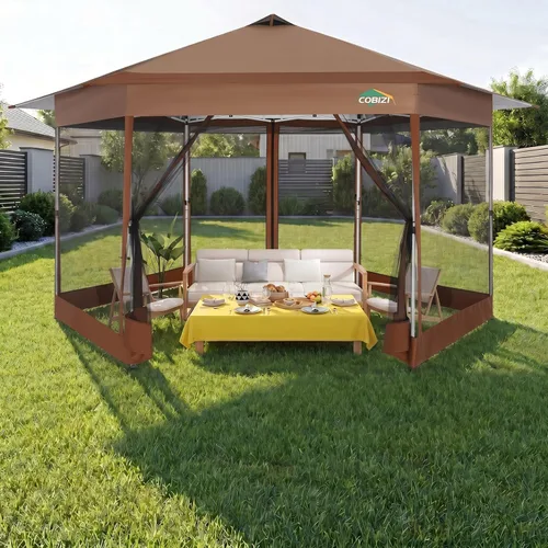 Miniatura 35 de COBIZI 12x12 Tienda instantánea de campaña para exteriores con toldo a la venta - Toldo de metal impermeable para exteriores mejorado - Tienda Café