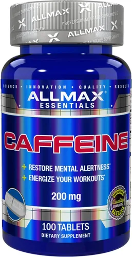 ALLMAX Cafeína - 100 Tabletas - Aumenta el estado de alerta mental, la concentración y la energía - Vegano - 100 porciones
