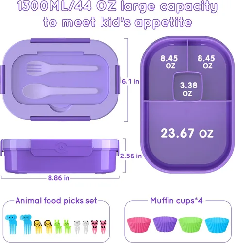 Miniatura 5 de Lonchera Bento para niños y adultos, estilo bento, 44.0 fl oz, tamaño de porción ideal a prueba de fugas, para adolescentes y niños, sin BPA