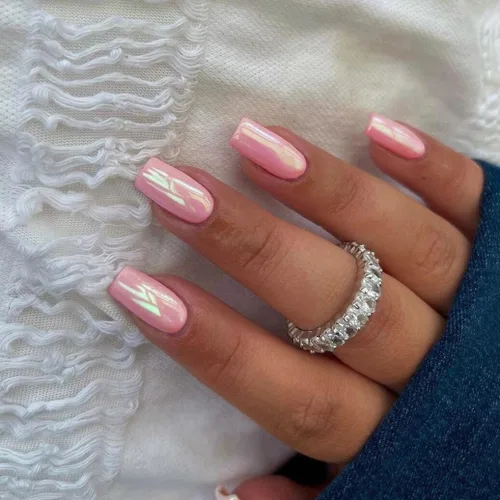 Miniatura 18 de Uñas Postizas Cuadradas de Cromo Púrpura Cortas Medianas para Presionar, KQueenest Uñas Acrílicas Falsas de Plateado Metálico Espejo para Presionar
