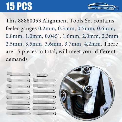 Miniatura 4 de Juego de 15 herramientas de calibrador de 0.008 in a 0.165 in compatible con motores Volvo D12 D13 D16 apto para Mack MP7 MP8 MP10 Reemplazar