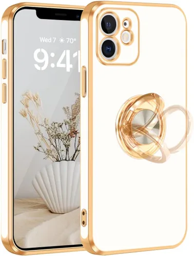 Miniatura 13 de Fingic Funda para iPhone 12 con Soporte de Anillo, [Soporte de Anillo Giratorio de 360° Magnético con Base] [Borde Dorado Brillante con Enchapado]