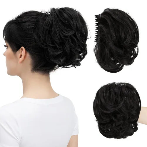 Miniatura 19 de Pinza de pelo con clip de garra, moño corto, pieza de cabello de moño desordenado, extensiones de cabello flexibles, ramificación de cabello Gris