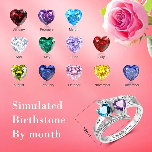 Miniatura 2 de Anillos de piedra natal personalizados para mujer, regalos personalizados para el día de la madre, anillos de promesa para madre e hija o mejor