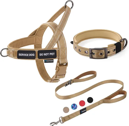 Miniatura 8 de Annchwool Arnés para perro sin tirones, juego de collar y correa reflectante resistente - Correa para perro con doble asa y clip de cinturón
