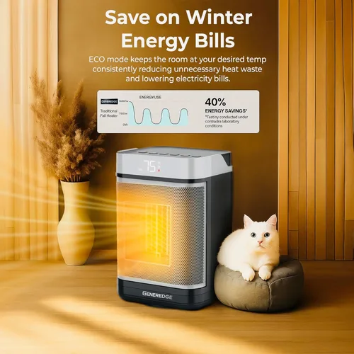 Miniatura 4 de Calentador de espacio portátil para uso en interiores - Calentador eléctrico PTC de 1500 W con termostato digital, control remoto, oscilación