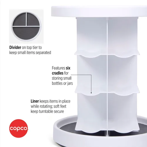 Miniatura 3 de Copco Tocadiscos de vitaminas de 2 niveles blanco y gris con 6 cunas para vitaminas, suplementos, etc. con agarre antideslizante y capas apiladas