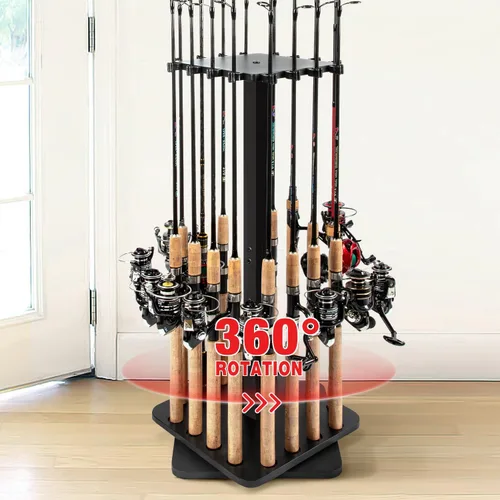 Ghosthorn Soportes para cañas de pesca para garaje, soporte giratorio de 360 grados para cañas de pescar, soporte de pie con capacidad para hasta 16