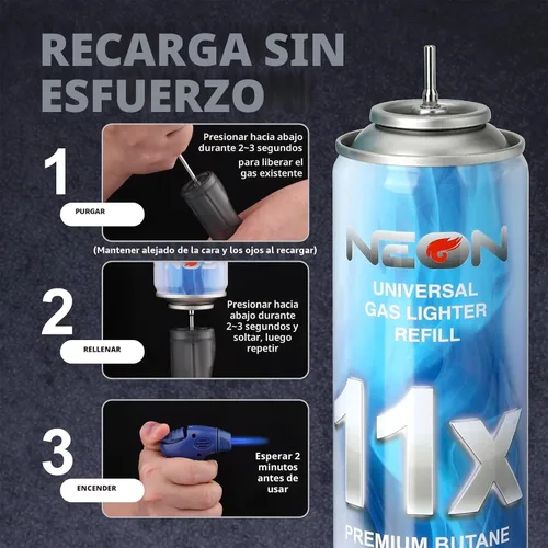 Miniatura 7 de NEON Recambio de combustible de butano, 11 veces ultrarefinado, líquido de encendedor premium de 300ml (10.1 fl oz) con boquilla de metal y 5