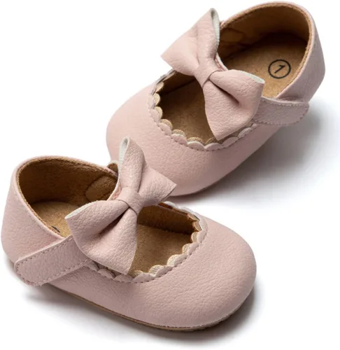 HsdsBebe Zapatos planos Mary Jane para bebés y niñas, suela suave, antideslizante, con lazo, suela suave, para los primeros pasos, zapatos de vestir