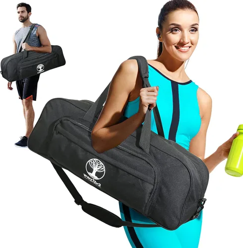 Bolsa para esterilla de yoga con 8 bolsillos y bolsillo húmedo, ventilación de aire, soporte grande para esterilla de yoga que se adapta a tapetes