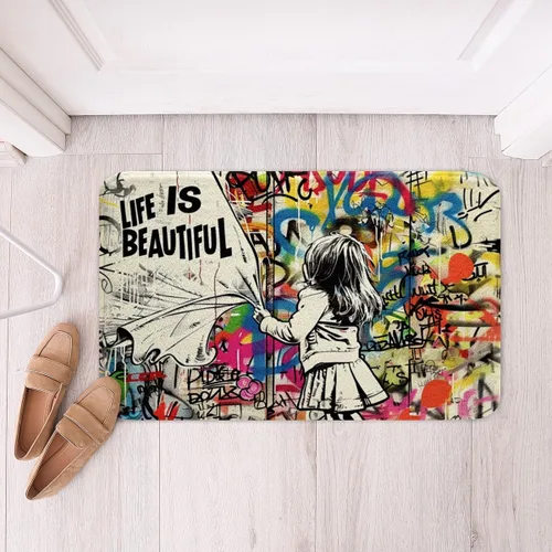 Miniatura 34 de Homewish Alfombra de baño con música de piano, notas musicales, para niños, niñas, niños, adolescentes, retro, graffiti, gris, dorado, lanudo