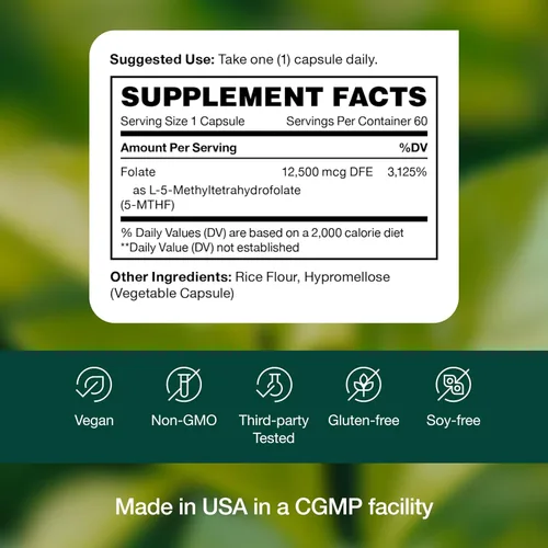 Miniatura 8 de Fresh Nutrition L Metilfolato 7.5mg - Máxima potencia - Biodisponibilidad superior - 5-MTHF metil folato para el estado de ánimo, cognición, 7.5mg