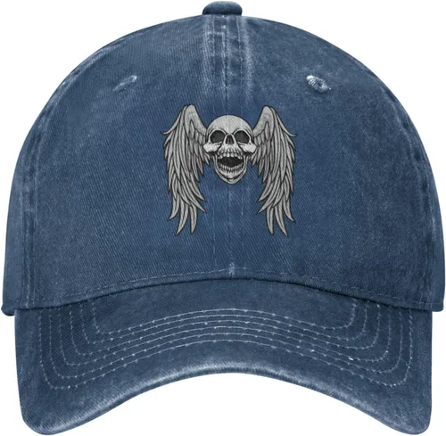 Miniatura 2 de Sombrero de vaquero de moda para hombre y mujer, ajustable para cuatro estaciones, gorra de béisbol del infierno con ángel, azul marino, Azul marino