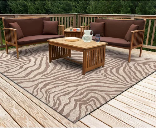 Miniatura 21 de Liora Manne Ravella - Alfombra duradera para interiores y exteriores, estabilizada a mano con rayos UV, tropical neutro, 5 pies x 7 pies 6 pulgadas