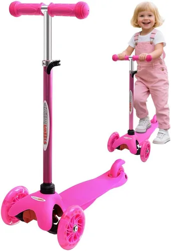 ChromeWheels Mini Scooter para Niños Pequeños, Scooters Deluxe de 3 Ruedas para Niños, 4 Alturas Ajustables con Scooters de Patada, Rosa