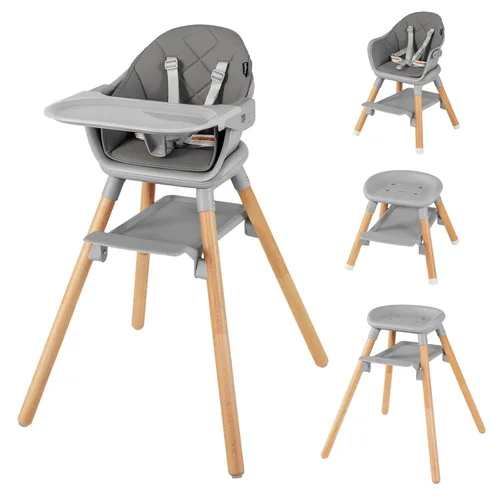Miniatura 10 de BABY JOY Silla alta para bebé, silla alta convertible 6 en 1 de madera para bebés y niños pequeños con patas ajustables, doble bandeja extraíble