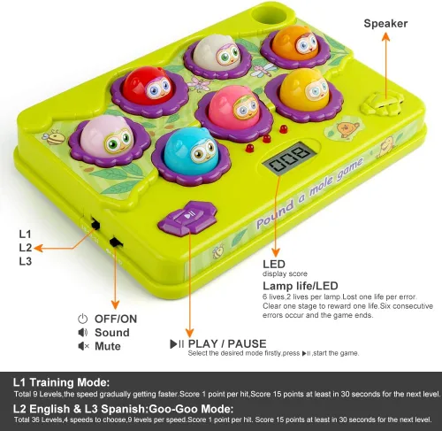 Miniatura 2 de BAODLON Juego interactivo de golpear a la rata, juguetes para niños pequeños, juguete musical con luz, juguete de desarrollo temprano, regalo