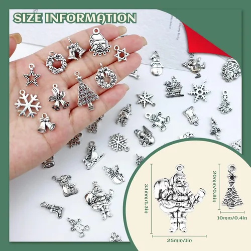 Miniatura 2 de JIALEEY Dijes de Navidad, Lotes al por mayor a granel Dijes de Navidad mezclados con colgantes de plata tibetana y metal para hacer joyas