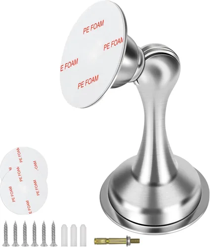 Miniatura 12 de Topes de puerta, paquete de 6, tope magnético de puerta, soporte de puerta de acero inoxidable para pared con cinta adhesiva de doble cara, sin