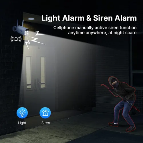 Miniatura 3 de Hiseeu Sistema de cámara de seguridad inalámbrica con batería solar, kits de 3 cámaras 100% sin cables, 2K HD, foco, visión nocturna a color, audio
