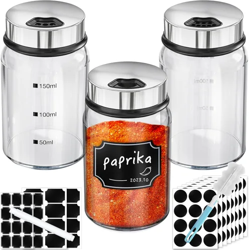 Miniatura 27 de Segarty Tarros de especias con tapas cocteleras, paquete de 6 botellas de vidrio de 4 onzas con tapa de acero inoxidable, recipientes de vidrio