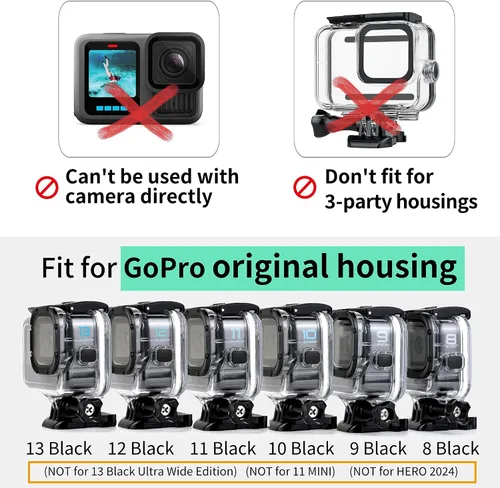 Miniatura 3 de Paquete de 4 filtros de buceo para carcasa protectora GoPro Hero13, apto para Hero 13, 12, 11, 10, 9, 8, carcasa oficial negra, filtros subacuáticos