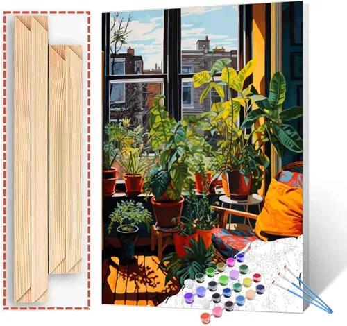 Miniatura 47 de Kits de pintura por números para adultos principiantes, pintura al óleo sobre lienzo de 16 x 20 pulgadas, lámpara de flores y óleo, pigmento 4-Art-06