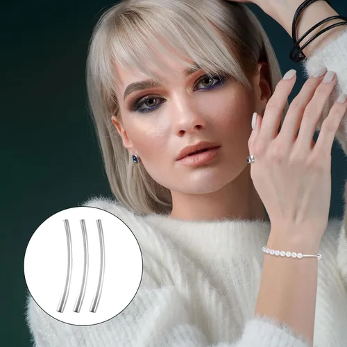 Miniatura 7 de PAGOW 200 cuentas de tubo, cuentas curvadas de fideos de 0.98 pulgadas, cuentas espaciadoras doradas y plateadas para hacer joyas, collares