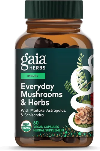Gaia Herbs Suplemento de apoyo inmunológico diario de hongos y hierbas para ayudar al bienestar general* - con curcumina de cúrcuma, astrágalo,