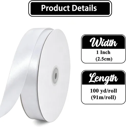 Miniatura 2 de TONIFUL - Cinta de satén blanca de 1 pulgada x 100 yardas, cinta de satén delgada de color sólido para envolver regalos, Halloween, hacer lazos