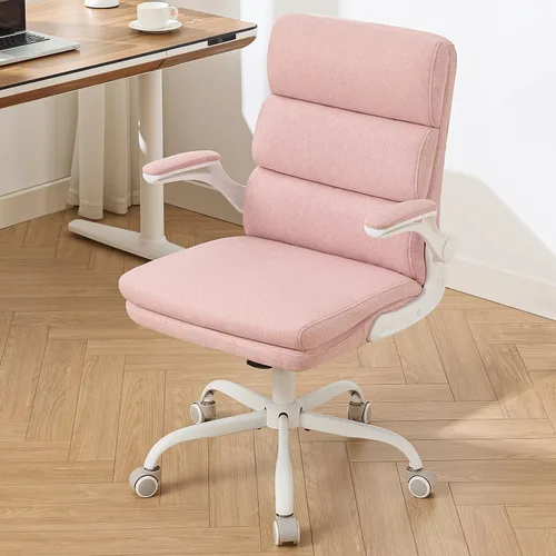 Miniatura 14 de Silla de Oficina Ajustable Silla de Escritorio Respaldo Medio Ejecutiva Cómoda Cuero Sintético Ergonómico Soporte para la Espalda Silla de Blanco