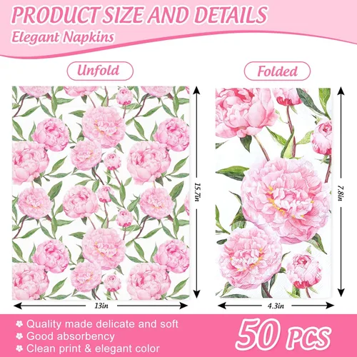 Miniatura 2 de 50 servilletas de papel desechables con diseño floral de primavera, toallas de mano para baño, boda, fiesta de cumpleaños, suministros de mesa