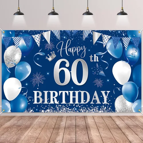 Miniatura 9 de Telón de fondo de pancarta de 30 cumpleaños, decoraciones de feliz cumpleaños de BTZO 30, fondo de fotos de tela azul plateada para hombres