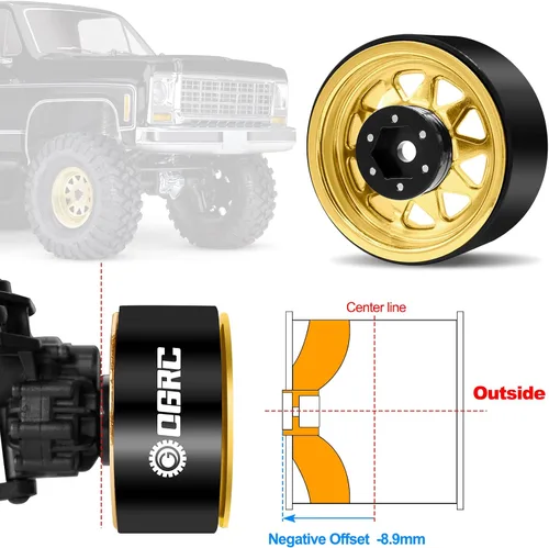 Miniatura 2 de OGRC 4 piezas de ruedas de aluminio de 1.9 pulgadas con Beadlock y offset negativo para TRX4 TRX6 SCX10 I II III 90046 AXI03007 Redcat GEN7 GEN8