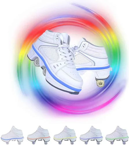 Miniatura 19 de Zapatos de patinaje convertibles para hombres y mujeres, zapatos de paseo automáticos para niños y adultos, patines con doble fila de ruedas, ruedas