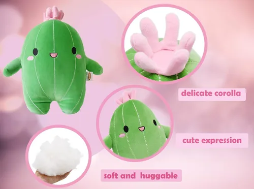 Miniatura 3 de BABOLI Peluche de cactus de peluche con cara sonriente y antena rosa, cactus de miel, juguete suave de peluche, bonito regalo para niños, niñas