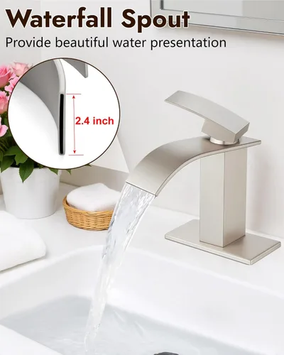 Miniatura 2 de Midanya - Grifo de baño con boquilla tipo cascada, de un agujero o tres agujeros para montaje en cubierta, grifo de lavabo de acero inoxidable 304