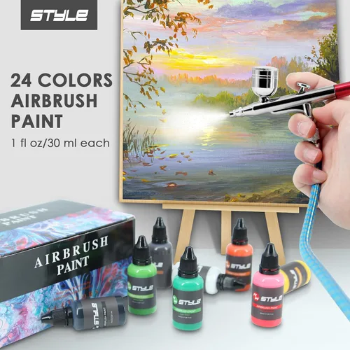 Miniatura 6 de Pintura para aerógrafo, 24 colores, juego de pintura para aerógrafo de 1 onza líquida, colores opacos y brillantes, kit de pintura acrílica