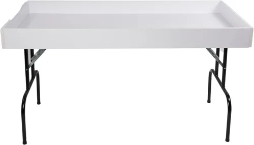 SSWBasics Mesa plegable grande blanca – Solución de exhibición duradera, portátil y ligera para venta al por menor, ferias comerciales y eventos –