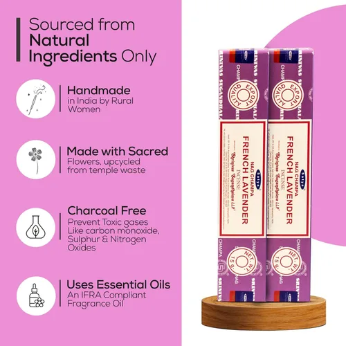 Miniatura 3 de Satya - Varillas de incienso de lavanda francesa, Satya sai Baba Insenses 15 gmx3 (45 gm) paquete con soporte de incienso Raajsee, incienso natural