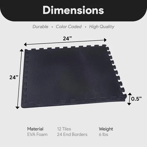 Miniatura 3 de BalanceFrom Tapete de Azulejos de Espuma EVA Entrelazada para Ejercicio de 24 x 24 pulgadas, suelo de rompecabezas antideslizante para gimnasio