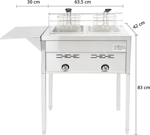 Miniatura 3 de Freidora comercial de dos tanques, cocina de propano con dos cestas de acero inoxidable y aceite de acero para freír al aire libre