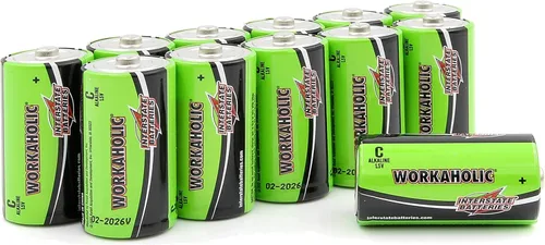 Interstate Batteries Batería alcalina C Cell (12 unidades) Baterías multiusos de alto rendimiento de 1.5 V - Workaholic (DRY0080)