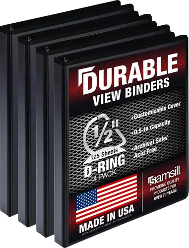 Miniatura 156 de Samsill Carpeta duradera de 1.5 pulgadas, fabricada en los Estados Unidos, carpeta de anillos en D, carpeta transparente personalizable, color rojo
