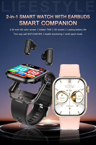 Miniatura 2 de Reloj inteligente con auriculares para mujer, 2 pulgadas HD (respuesta/hacer llamadas) 2 en 1 relojes inteligentes y auriculares, más de 100 modos