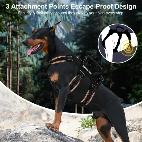 Miniatura 2 de Arnés para perro a prueba de escape para perros grandes y medianos de seis puntos ajustable, juego de chaleco arnés y correa para perro de servicio