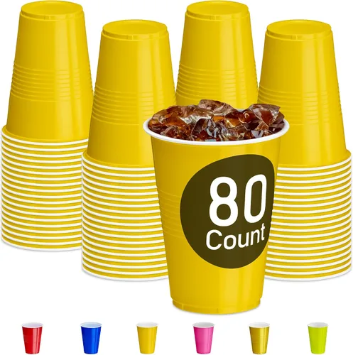Miniatura 5 de DecorRack 80 vasos dorados para fiestas, vasos de plástico sin BPA de 16 onzas, perfectos para cumpleaños, picnic, eventos en interiores